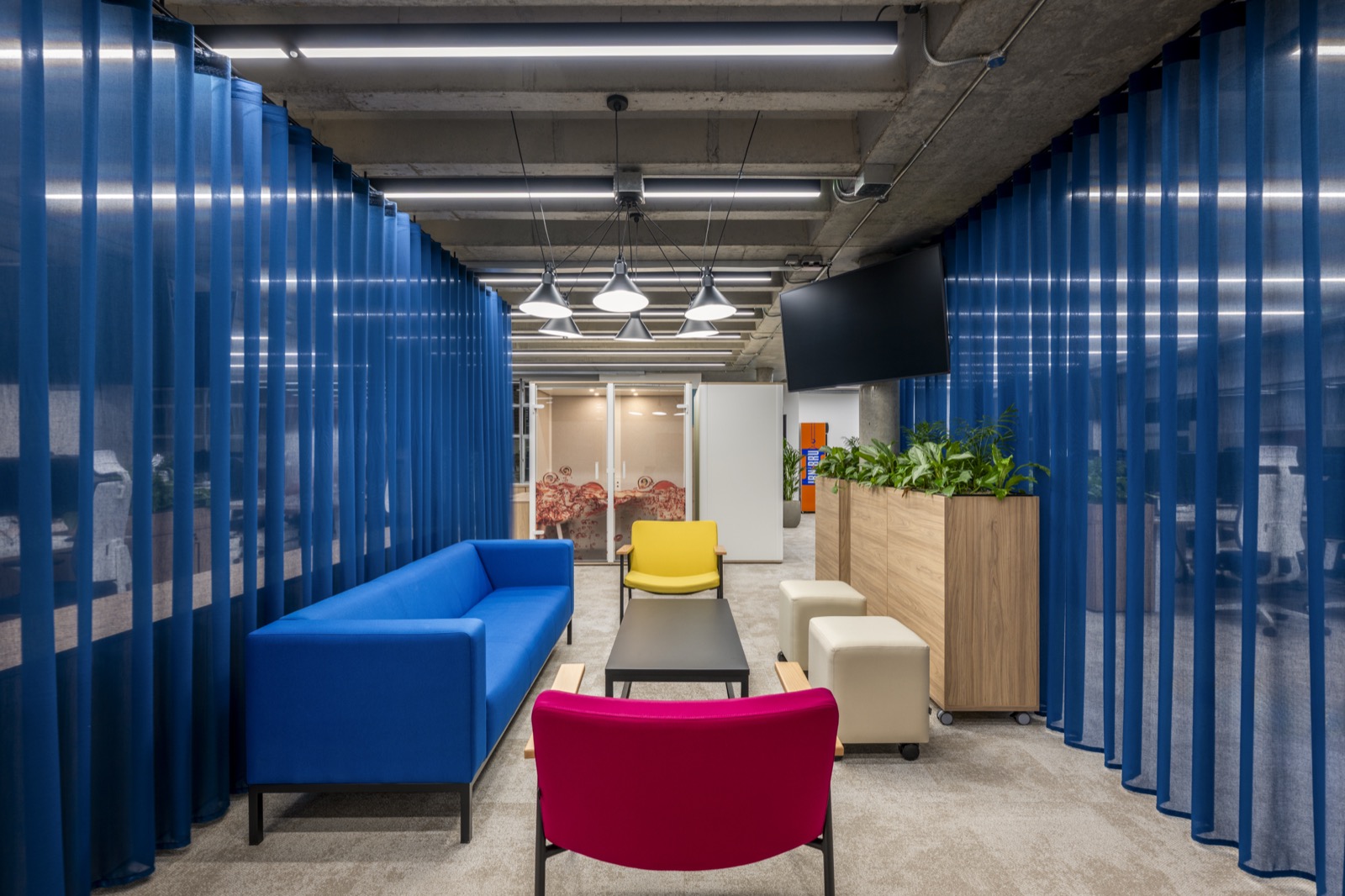 Vibrant commercial interior with bold colour accents