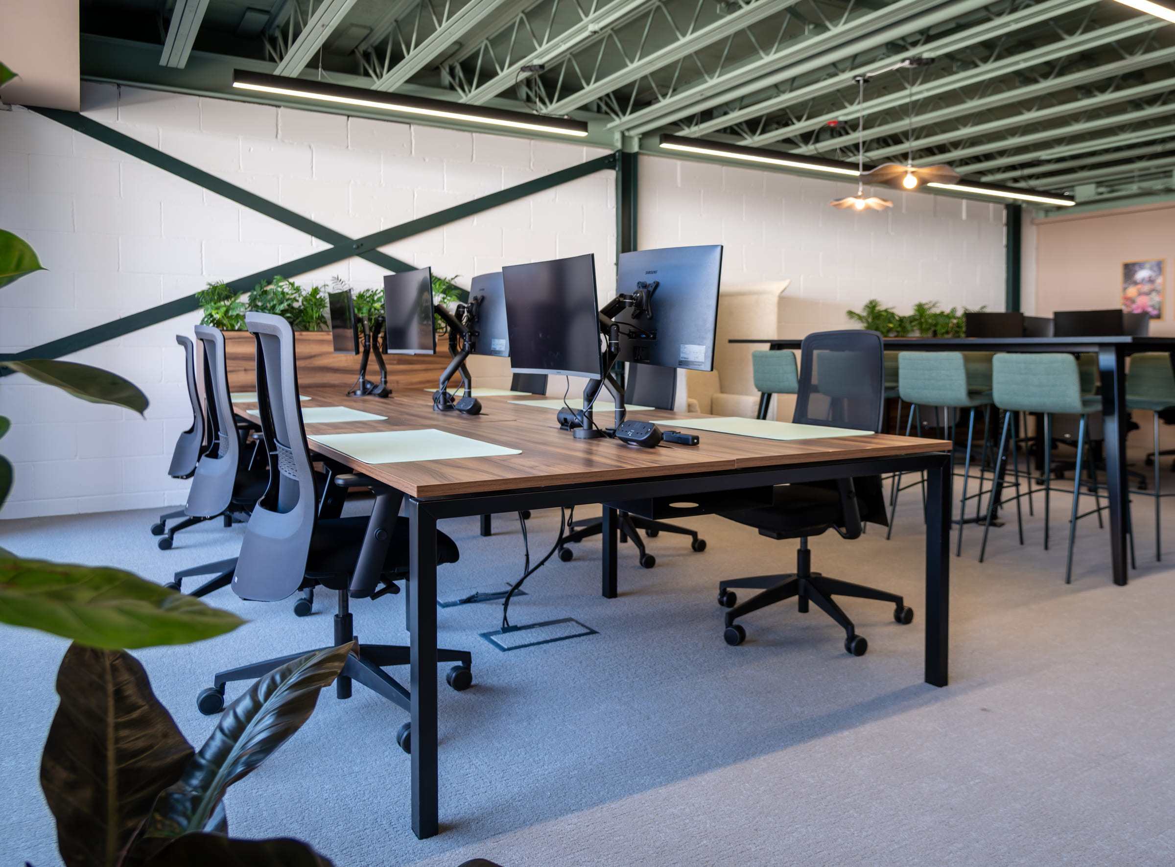 Coda HQ open plan workspace with exposed brick, greenery and natural light